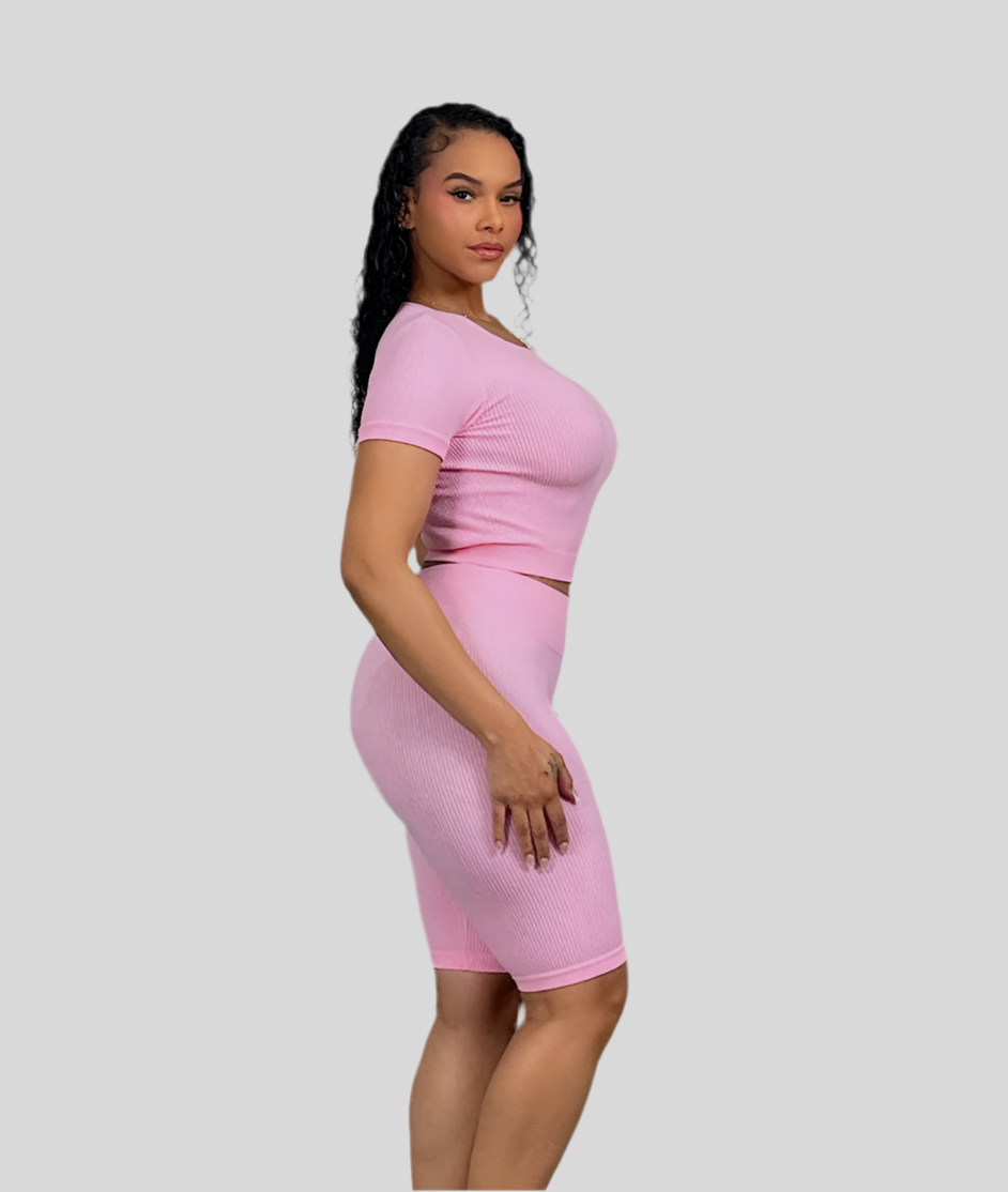Beauty Day Ribbed 2 piece set- Pink