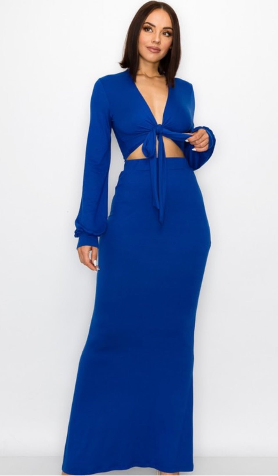 2 piece maxi skirt set - Pretty Prissy Pieces 2 piece set. skirt and tie up shirt.