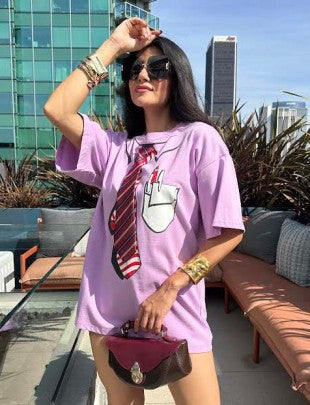 Work Day Oversized Graphic T-Shirt with Tie Detail | Pretty Prissy Pieces