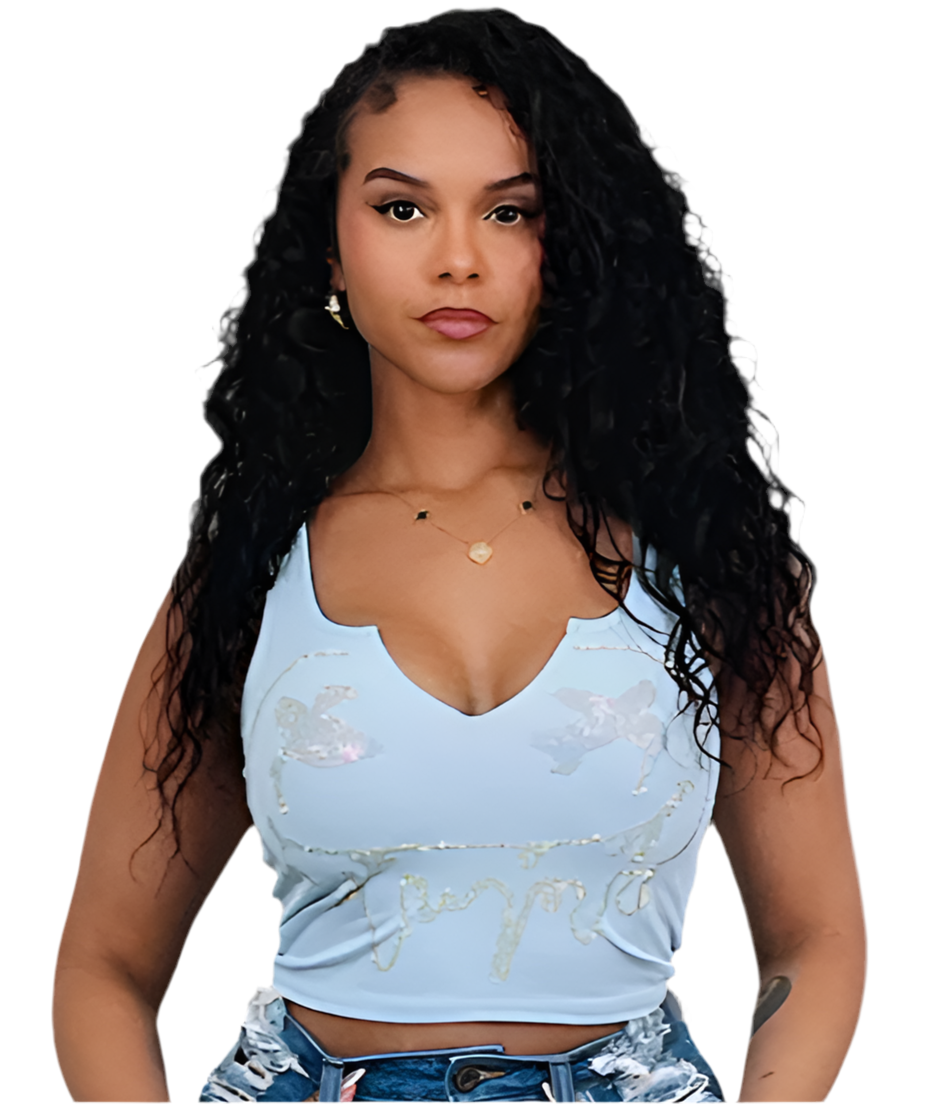 Drippy Smile Rhinestone Tank Top - Baby Blue
