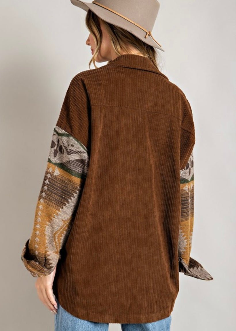 Brown Corduroy printed shirt jacket - Pretty Prissy Pieces
