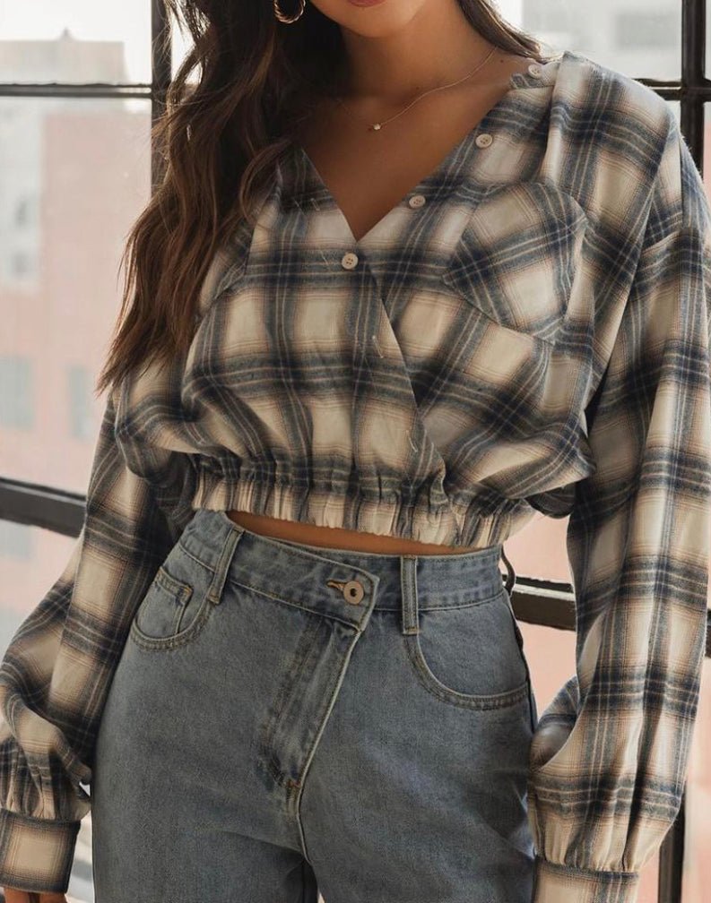 Crop top flanneli - Pretty Prissy Pieces Shirt, crop top, flannel, button up