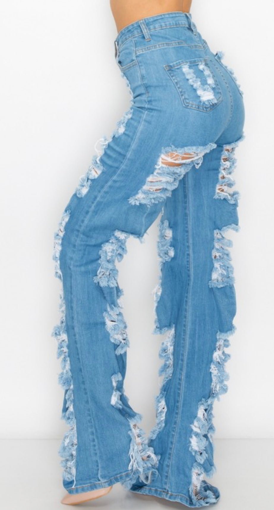 Extreme Distressed long high waist jeans - Pretty Prissy Pieces jeans