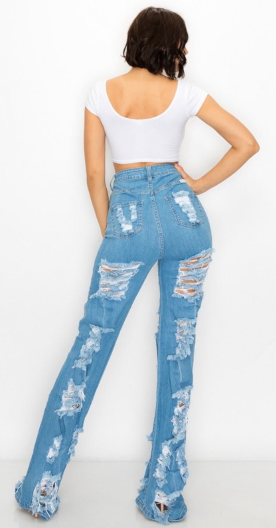 Extreme Distressed long high waist jeans - Pretty Prissy Pieces jeans
