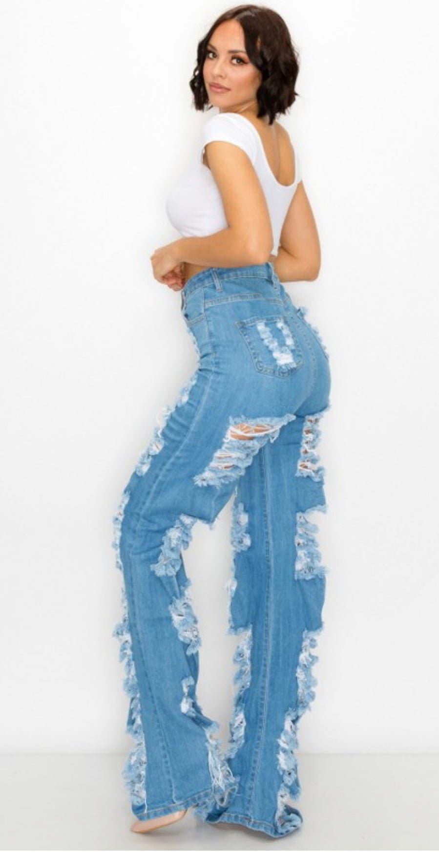 Extreme Distressed long high waist jeans - Pretty Prissy Pieces jeans