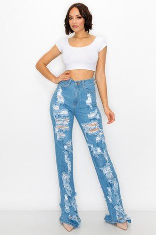 Extreme Distressed long high waist jeans - Pretty Prissy Pieces jeans