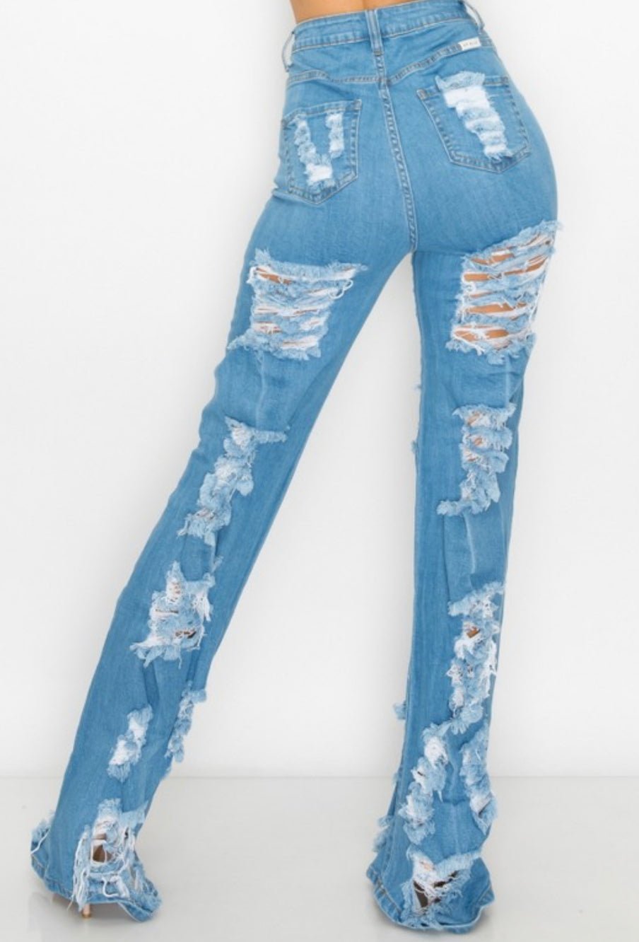 Extreme Distressed long high waist jeans - Pretty Prissy Pieces jeans