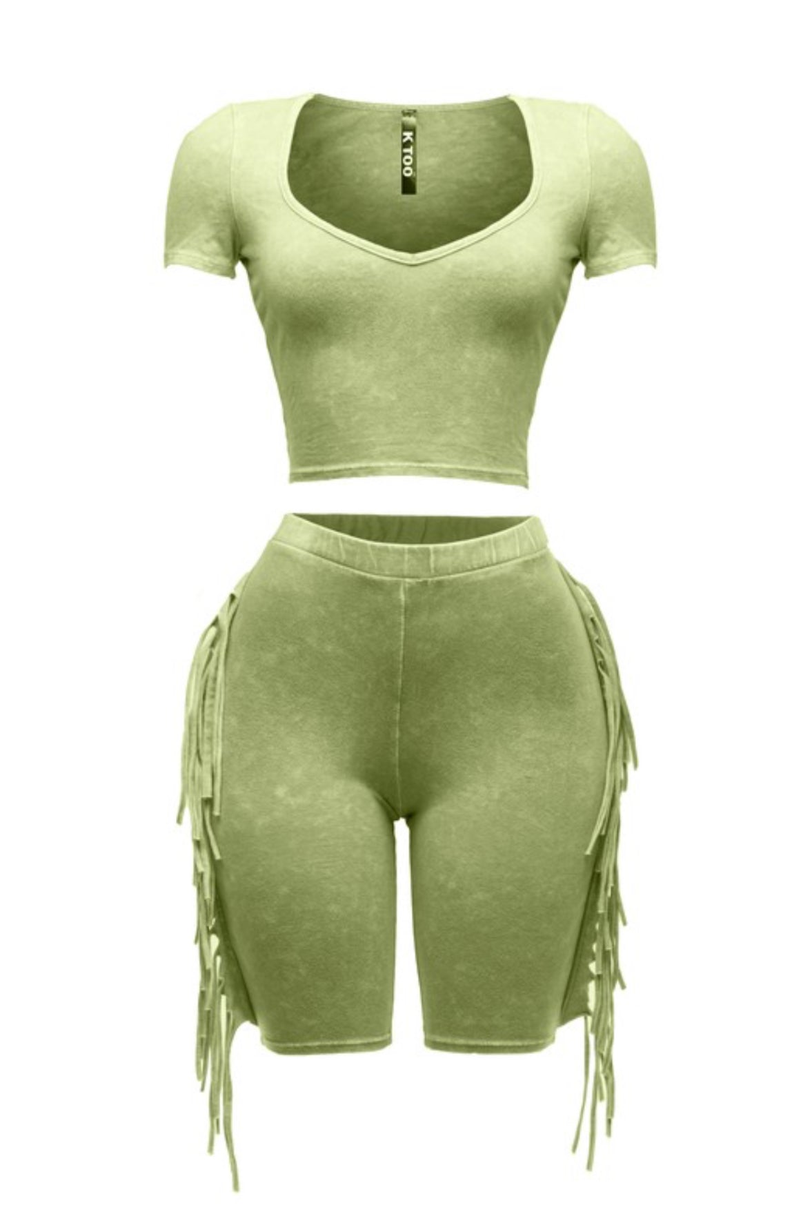 Green Fringe Biker short Set - Pretty Prissy Pieces2 piece short set