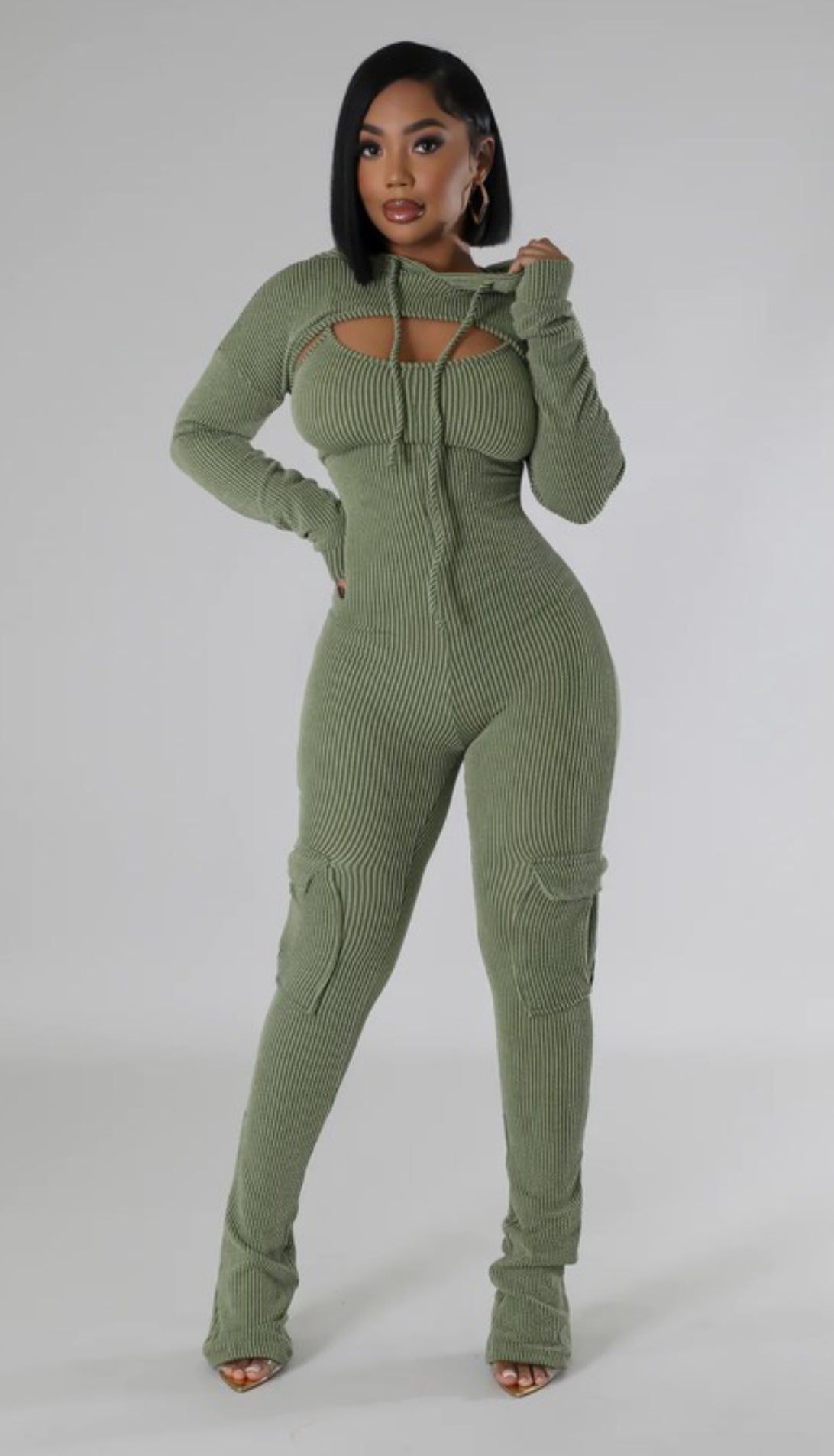 He Want Me Jumpsuit & Hoodie - Pretty Prissy Pieces Romper , jumper, bodycon , v - neck, zip up, shorts, one piece