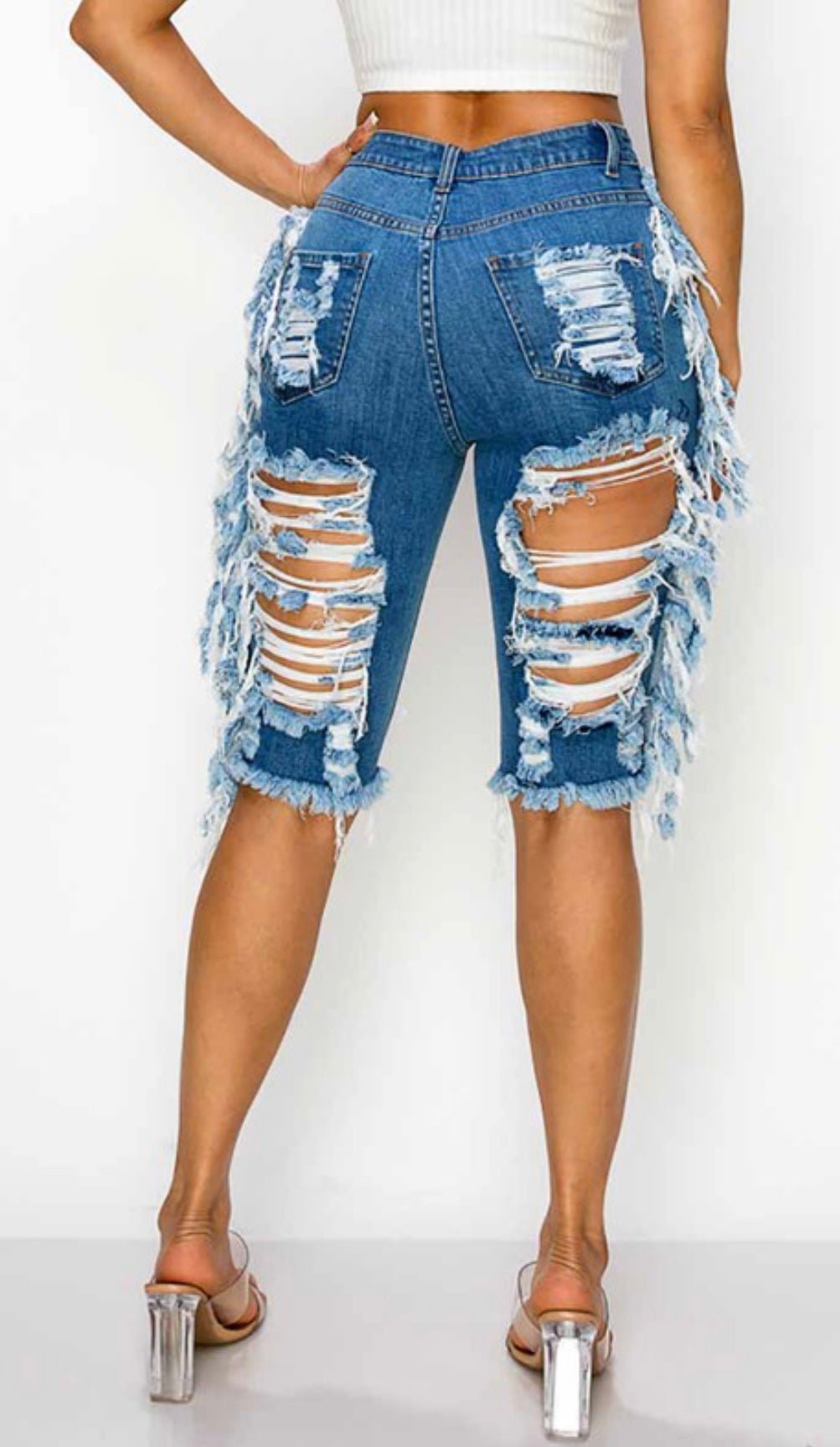 High Waist Shredded Denim - Pretty Prissy Pieces Pants