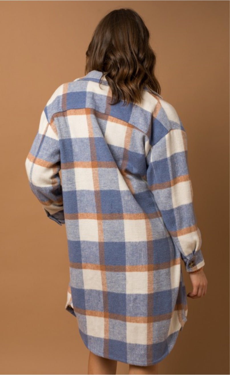 Long Plaid Front Pocket Coat/Cardigan - Pretty Prissy Pieces Coat, Cardigan