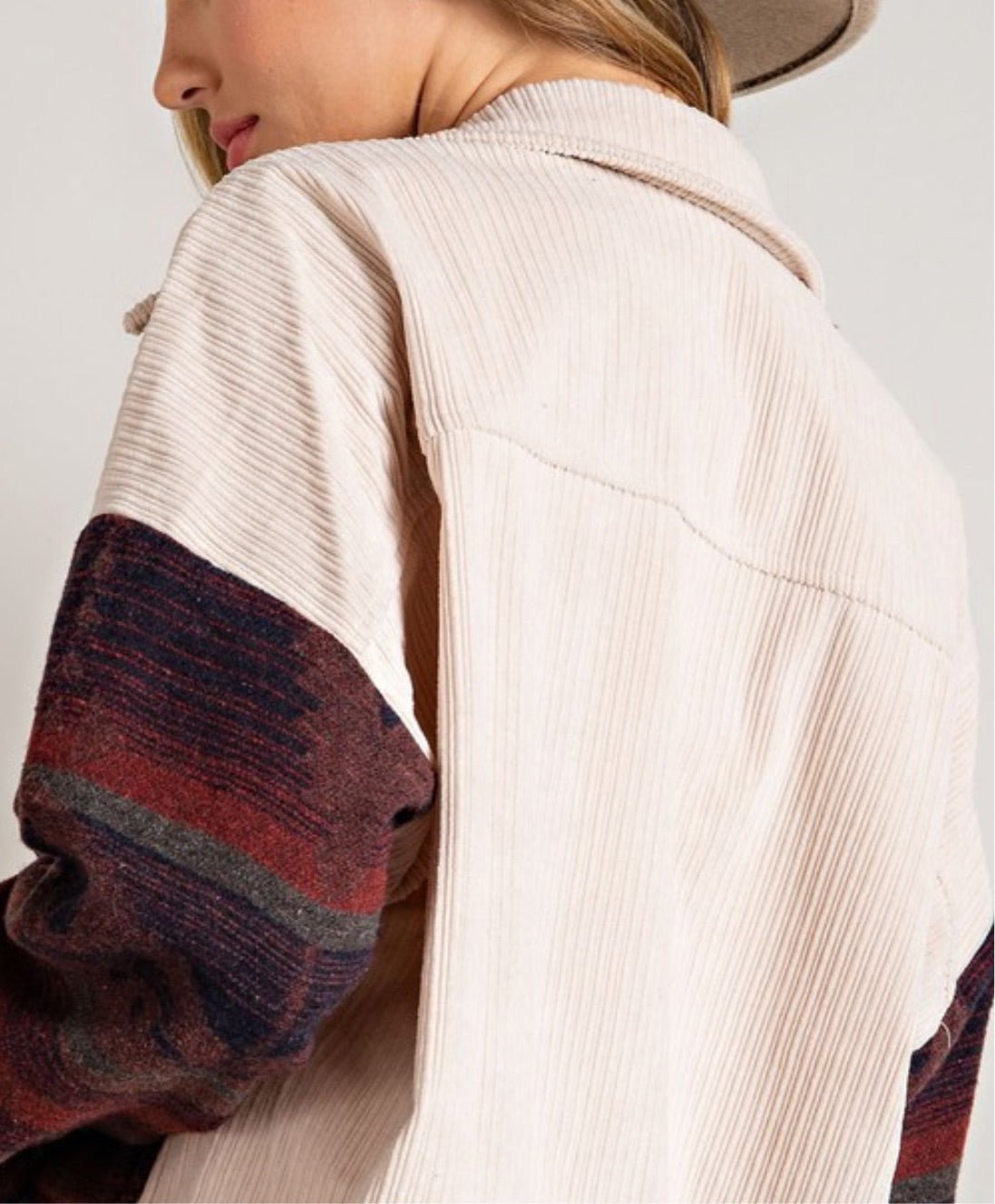 Oatmeal Corduroy printed shirt jacket - Pretty Prissy Pieces