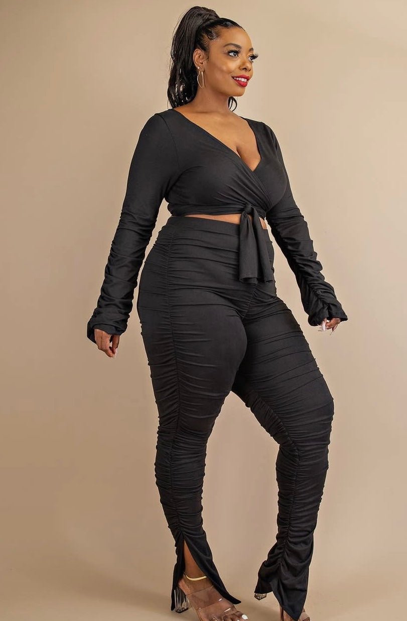 On the Town 2 Piece Set - Plus Size Ruched Wrap Top & Leggings Pretty Prissy Pieces On the Town 2 Piece Set - Plus Size Ruched Wrap Top & Leggings Pretty Prissy Pieces