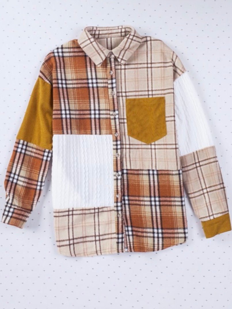 Plaid Color Block Patchwork Shirt Jacket - Pretty Prissy Pieces