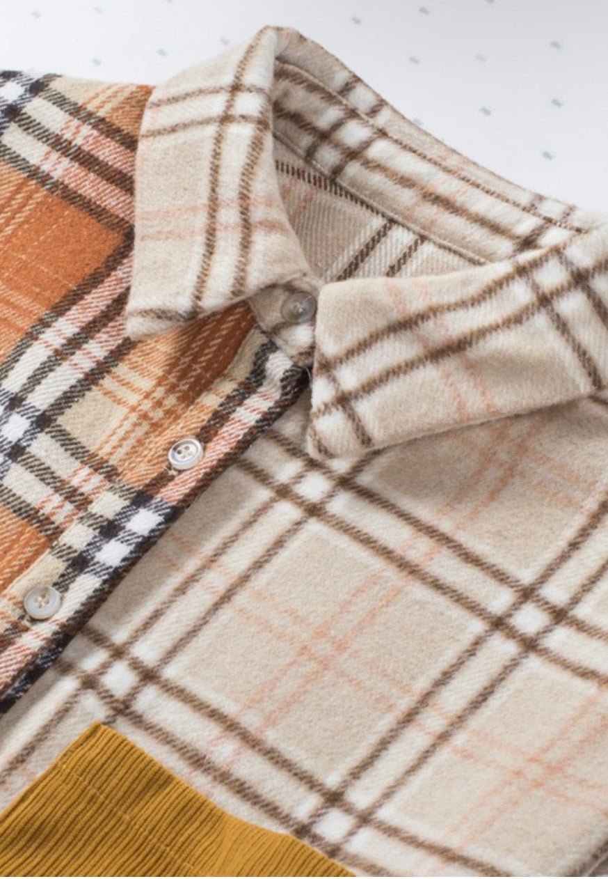 Plaid Color Block Patchwork Shirt Jacket - Pretty Prissy Pieces