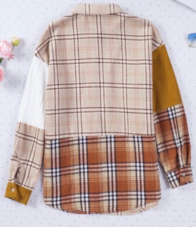 Plaid Color Block Patchwork Shirt Jacket - Pretty Prissy Pieces