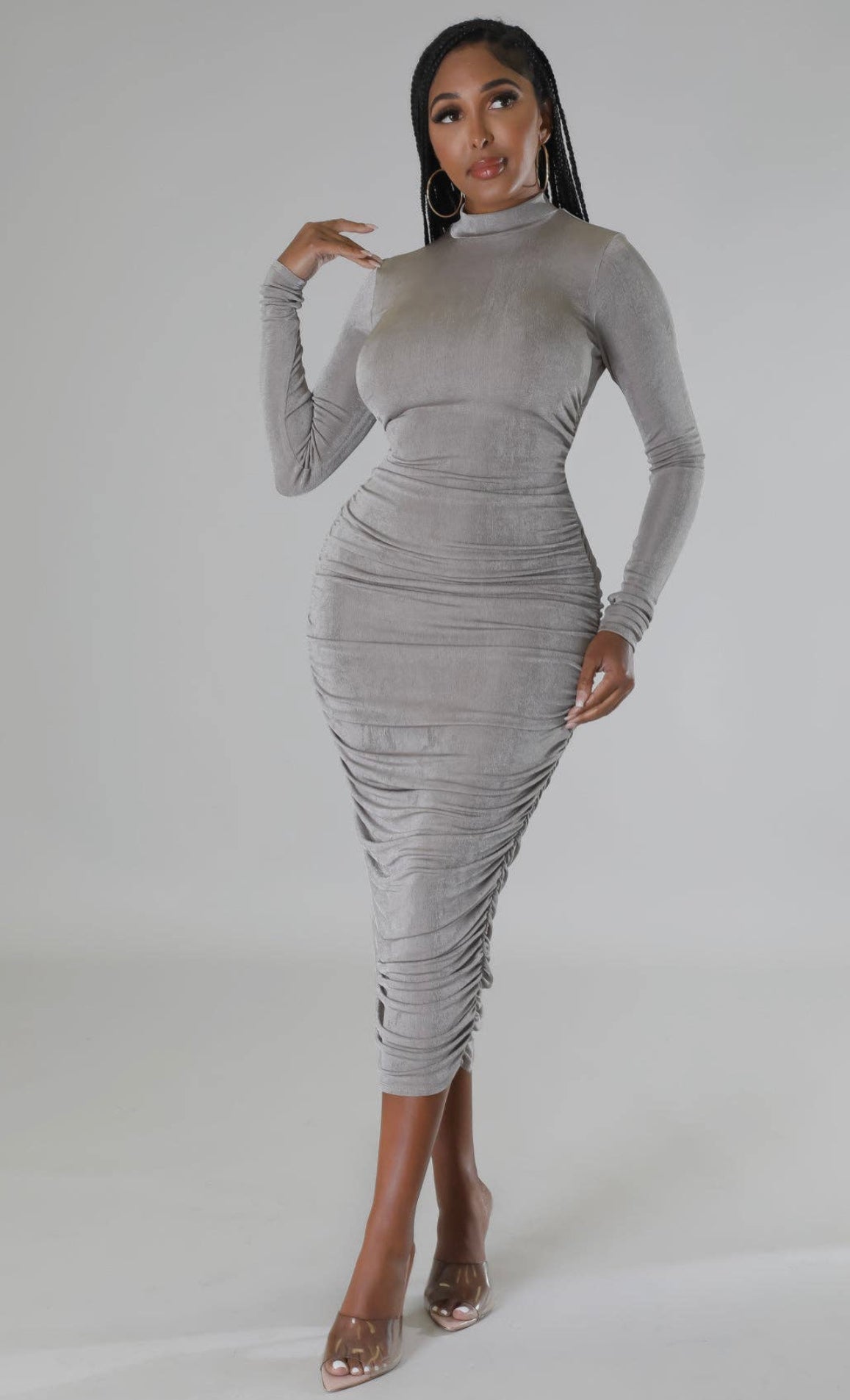 slinky silver dress Strappy V Neck Maxi Dress In High Shine Sheer Silver Slinky | EGO US