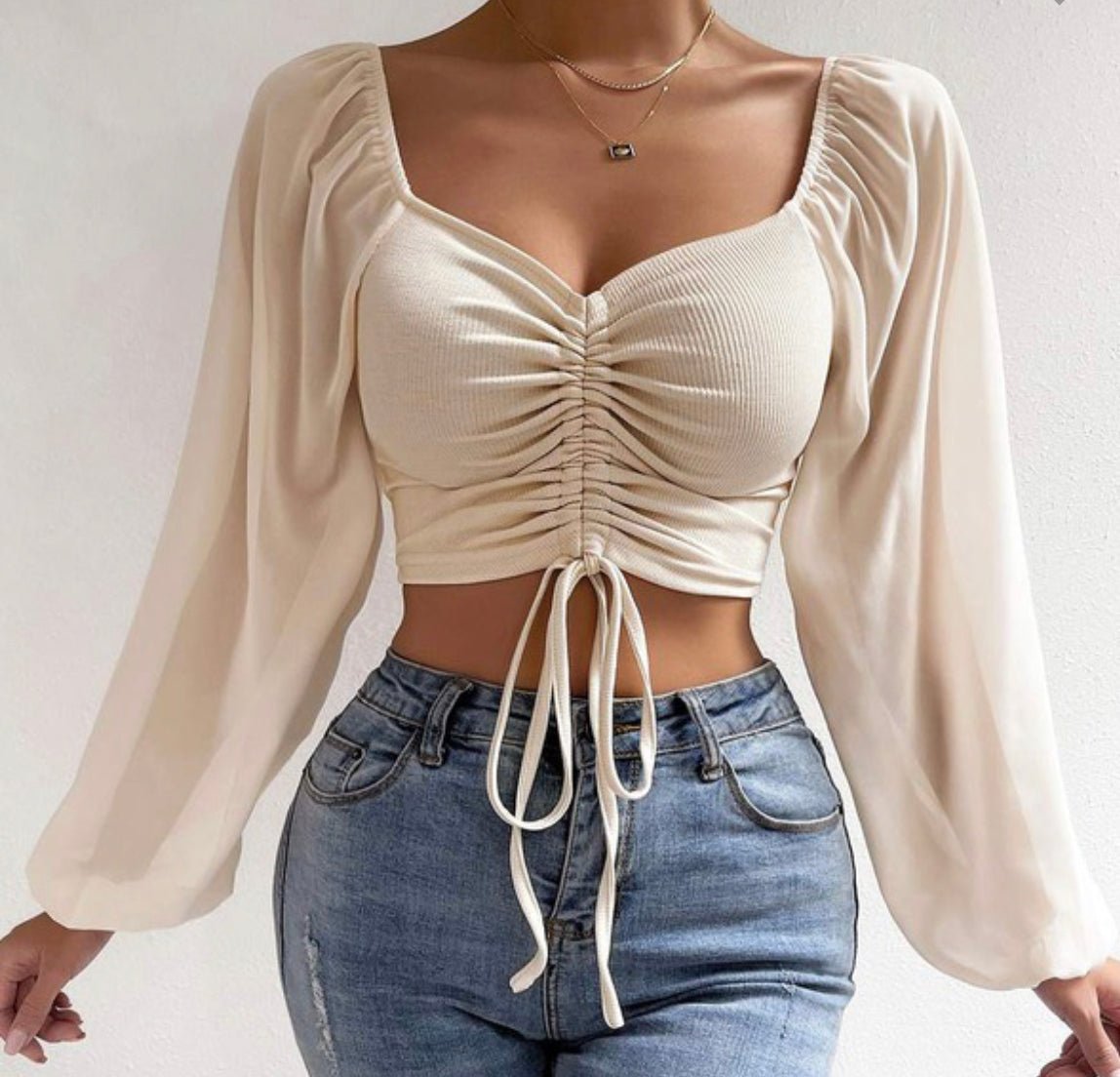 Sweetheart Puff Sleeve Blouse - Pretty Prissy Pieces top, blouse, crop top, long sleeve
