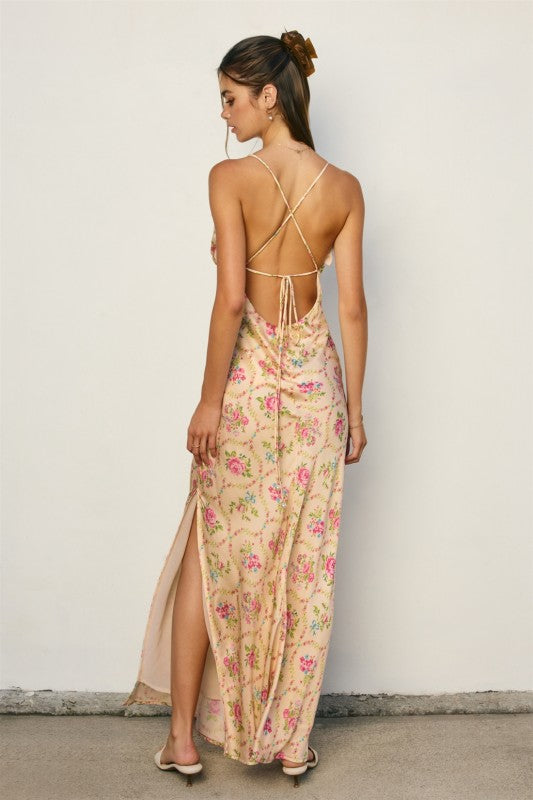 Flowers and Romance Ruffled Triangle Bust Maxi Dress | Pretty Prissy Pieces