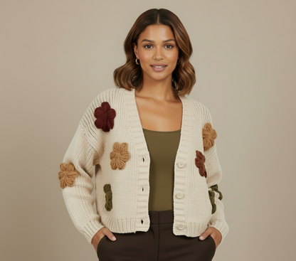 Fall Flowers Handwoven Wool Sweater - Luxury 100% Wool