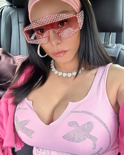 Glam 3D rhinestone rectangle sunglasses