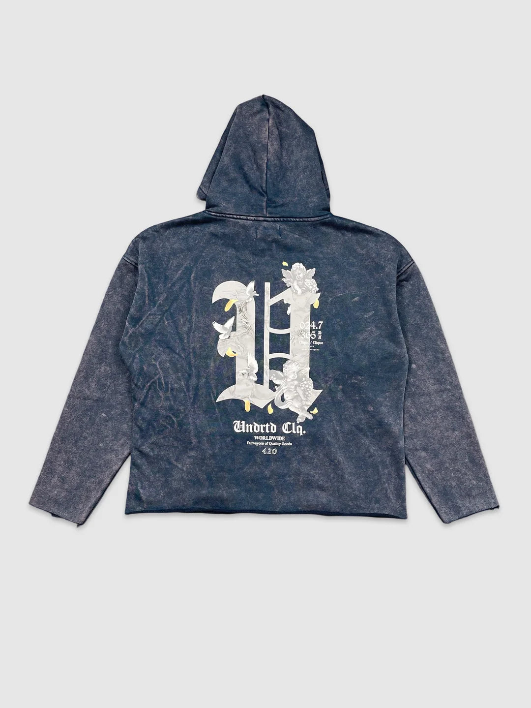 Underrated Men’s Washed Crop Hoodie - Navy Blue