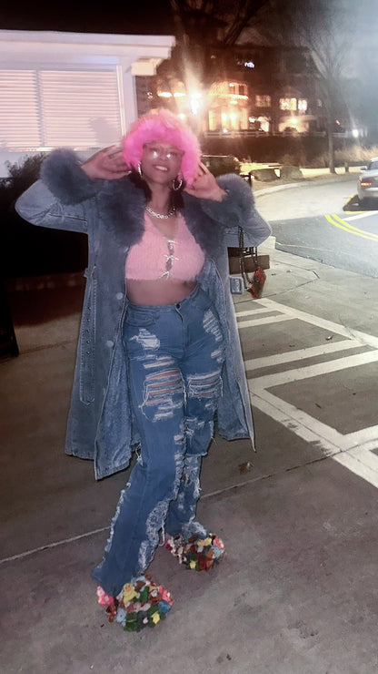 Extreme Distressed High Waist Jeans -Long Stretchy Denim | Pretty Prissy Pieces