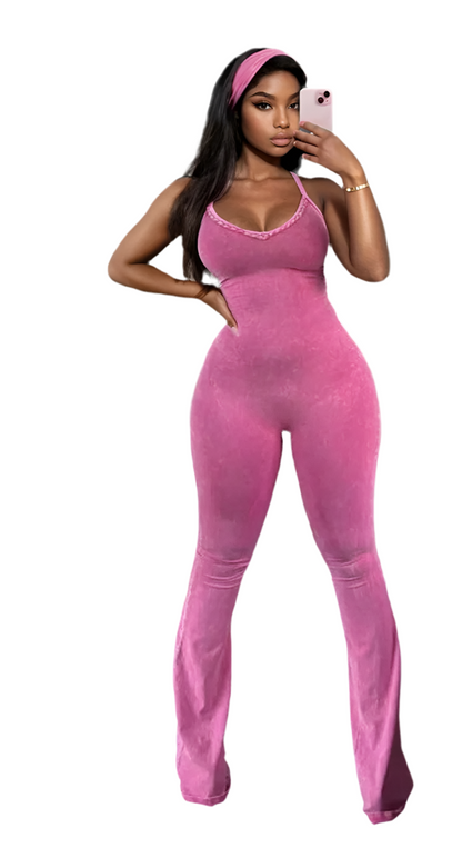 Bubble Gum Yum Jumpsuit + Head Band - Pink