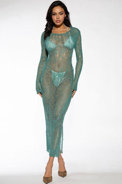 Beach Life Knit Maxi  Bikini Cover up -TEAL