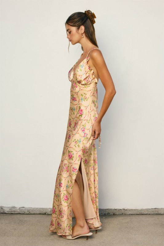 Flowers and Romance Ruffled Triangle Bust Maxi Dress | Pretty Prissy Pieces