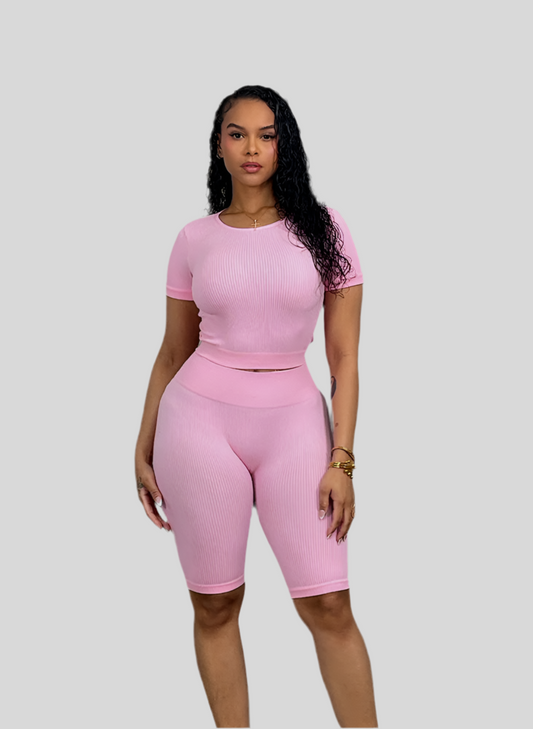 Beauty Day Ribbed 2 piece set- Pink