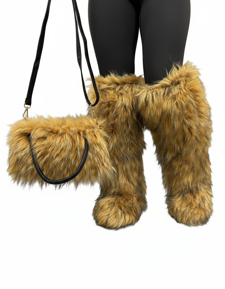 Faux Fur Bag - 2-in-1 Crossbody & Handbag with Removable Strap
