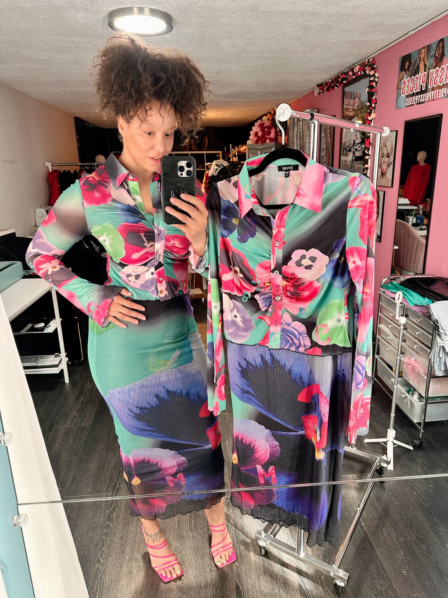 Blooming Beauty Skirt Set | Two-Piece Mesh Floral Maxi Set | Pretty Prissy Pieces