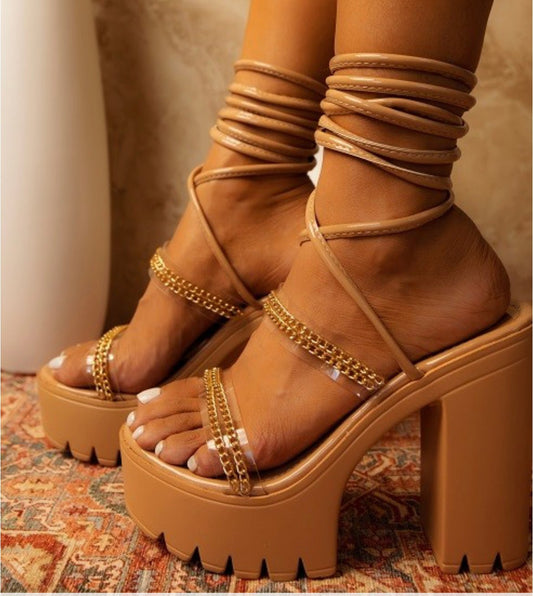 Chunky lace up block heels - Pretty Prissy Pieces Shoes