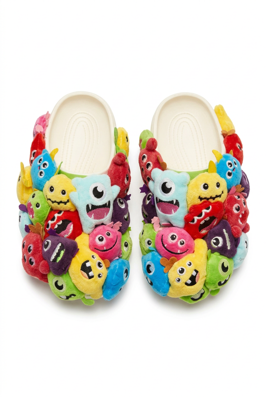 Colorful monster slides on a white studio background