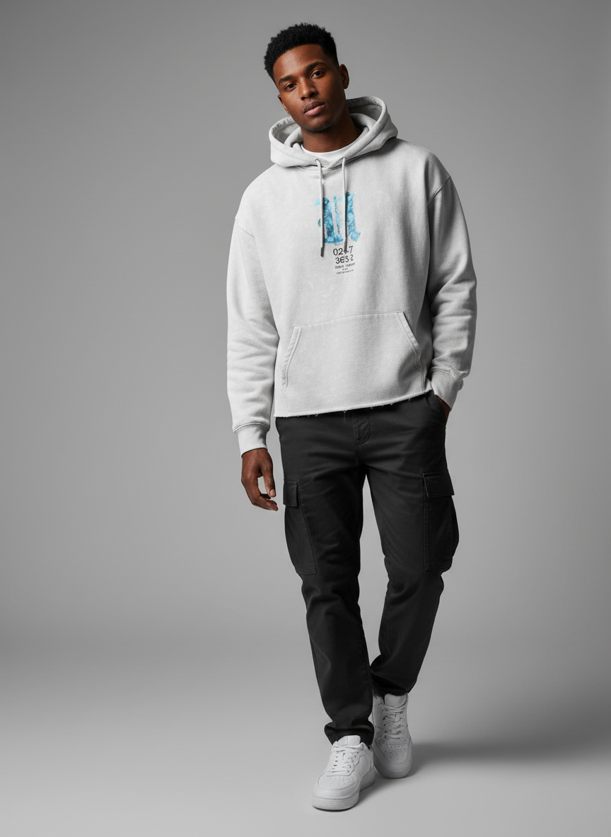 Cool lifestyle shot - white cropped hoodie