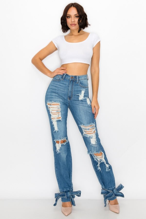 High waist Bow Jeans - Pretty Prissy Pieces