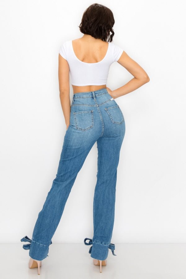 High waist Bow Jeans - Pretty Prissy Pieces