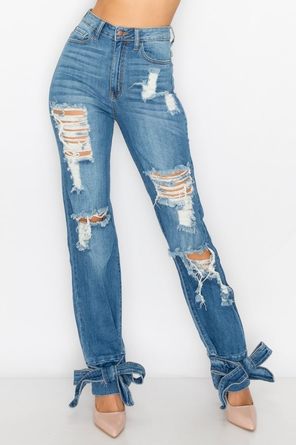 High waist Bow Jeans - Pretty Prissy Pieces