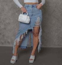 Load image into Gallery viewer, Long shredded Denim Skirt