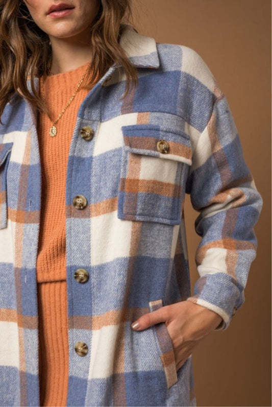 Long Plaid Front Pocket Coat/Cardigan - Pretty Prissy Pieces Coat, Cardigan
