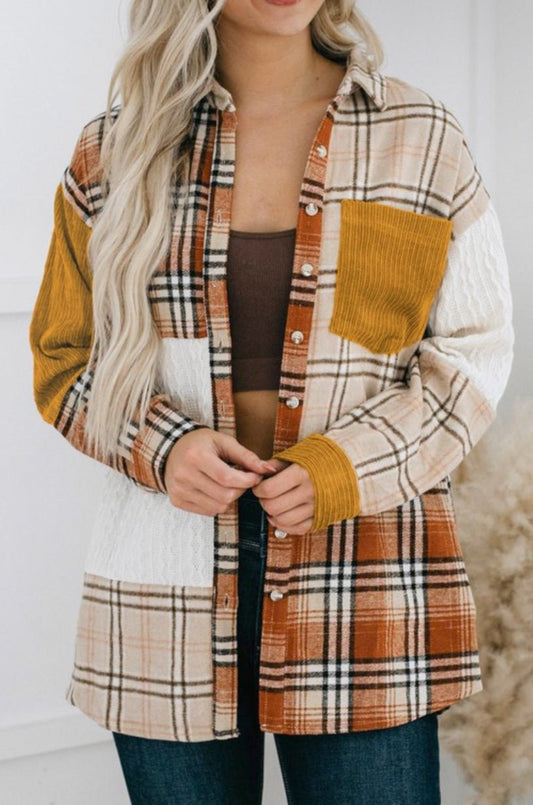 Plaid Color Block Patchwork Shirt Jacket - Pretty Prissy Pieces