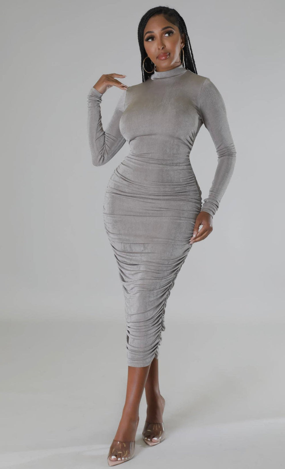 Silver Slinky Dress - Long Sleeve Glamorous Party Dress – Pretty Prissy ...