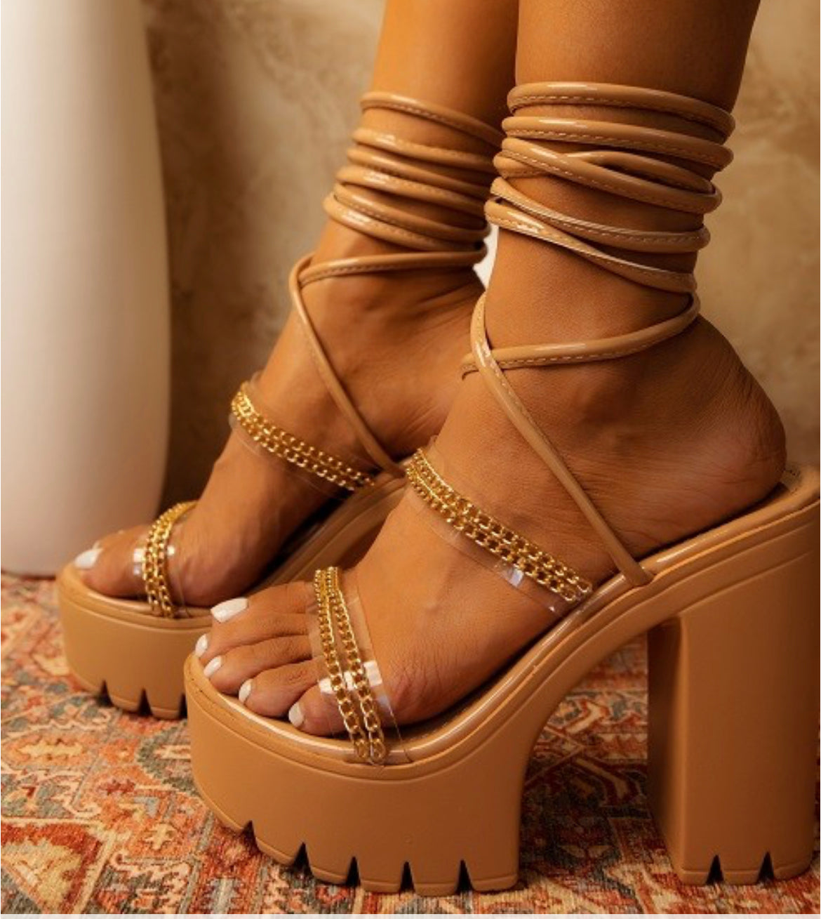 Chunky lace up block heels