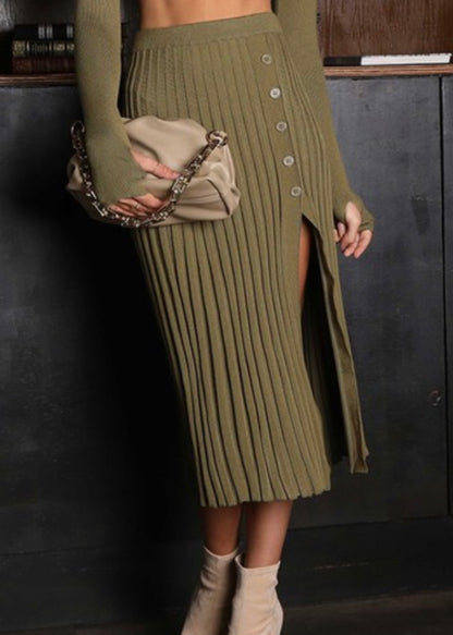 Pleated High Waist Sweater Skirt Set